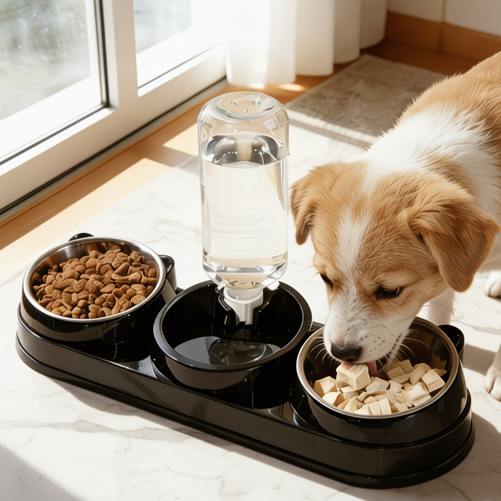 3-in-1 Pet Feeding Station with Auto Water Dispenser