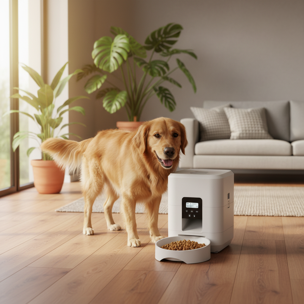 SmartFeed Auto Feeder - Lifestyle with Dog